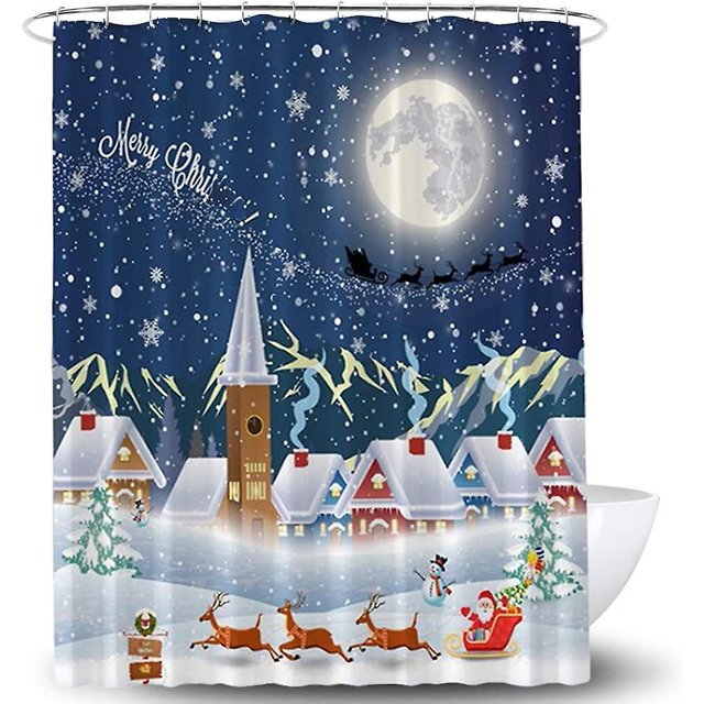 Cortina de ducha de dibujos animados de Navidad 3D, cortina de partición impermeable