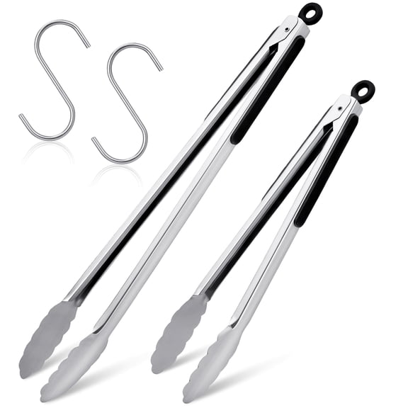 Topekada 2 Pack 12 16 Inch Extra Long Grill Tongs - Stainless Steel Cooking Tongs, Metal Locking Tong for BBQ, Grilling, Barbecue, Salad