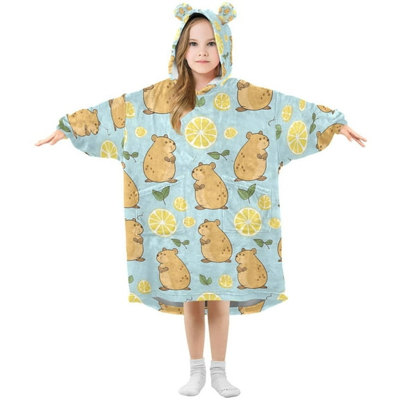 joogoo Wearable Blanket Hoodie for Cute Capybara Lemon Oversized Sherpa Hooded 3-14 YR M