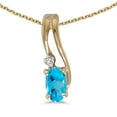 thumbnail image 1 of 10k Yellow Gold Oval Blue Topaz And Diamond Wave Pendant with 16" Chain, 1 of 3
