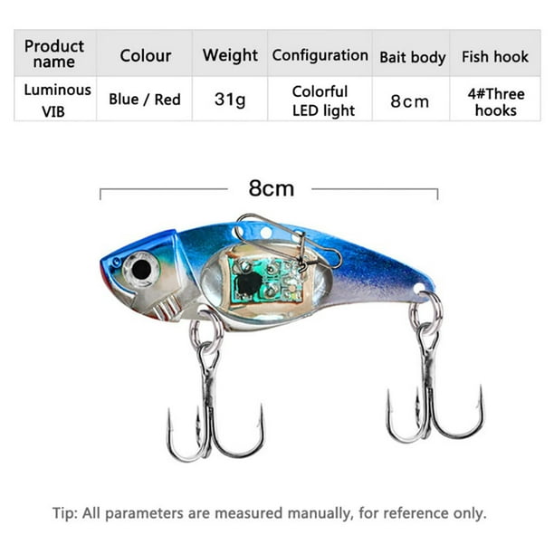 8cm31g Led Luminous Metal Vib Fishing Lure With Led Light Fishing Tackle  Accessory With Hook For Night Fishing