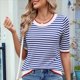 thumbnail image 4 of Camisas de Corta de Verano para Mujer, Suéter A Rayas, Lindas Blusas Casuales de Punto con Cuello Redondo A y Azul XL, 4 of 9