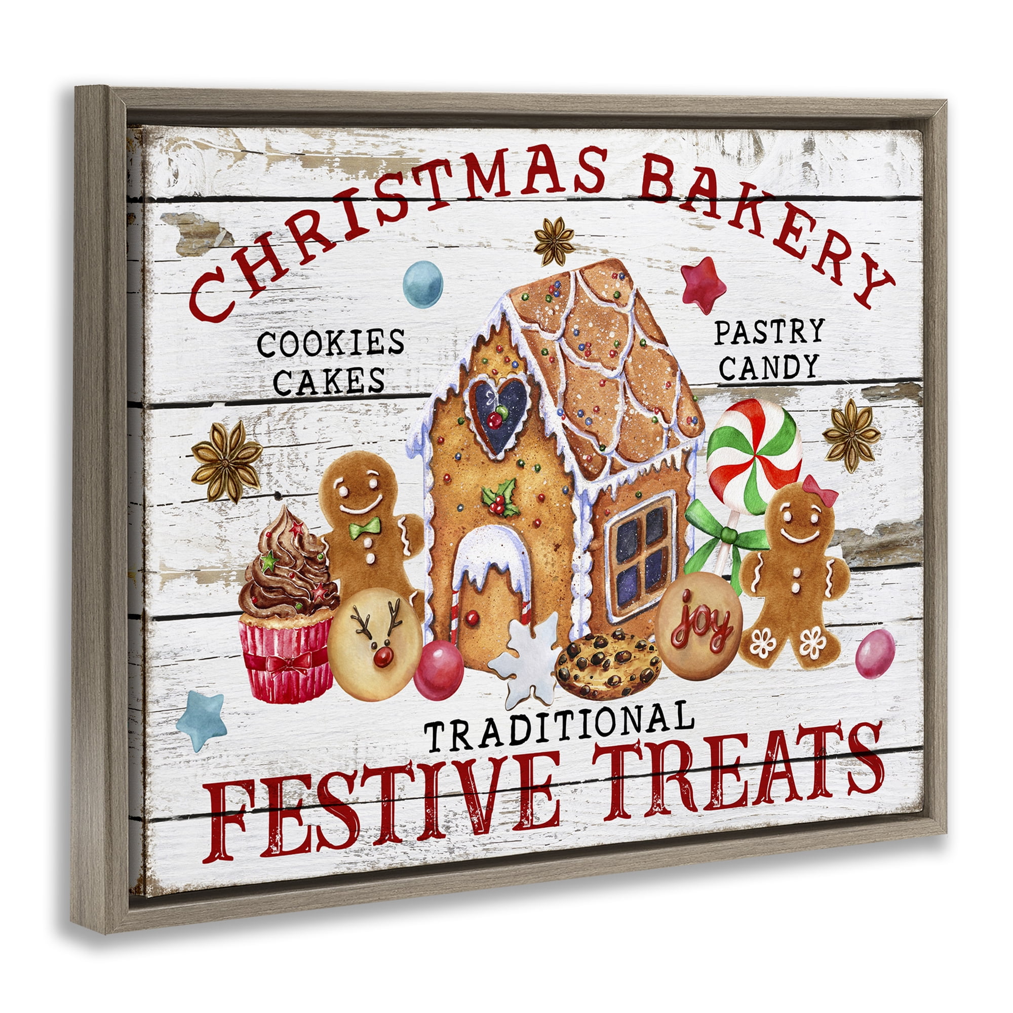 Stupell Industries Festive Treats Bakery Holiday Painting Brown Floater Framed Canvas Art Prints Wall Art, 21 x 17