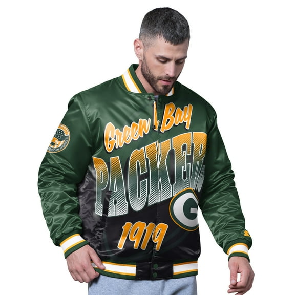 Men's Starter Green Green Bay Packers Pass Rush Varsity Full-Snap Jacket