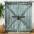 thumbnail image 3 of Wooden Barn Door Shower Curtain, Rustic Wooden Garage Door Shower Curtain Vintage Wood Farmhouse Shower Curtain, Country Barn Door Shower Curtain with Hooks, 72X72 Inch, Blue, 3 of 6