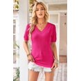 thumbnail image 4 of Arach&Cloz Women's V-Neck Short Sleeve Special Rib Knitted Pattern Casual Tops Sweater Spring Summer 2025, 4 of 6