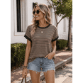 thumbnail image 3 of DOKOTOO Women's Striped T Shirts Ribbed Knit Crewneck Short Sleeve Tops Loose Basic Tee Casual Batwing Blouses, 3 of 10