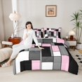 thumbnail image 4 of Feelyou Geometric Anstract Bedding Comforter Set for Adult, Pink Grey Square Twin Comforter Sets, Modern Fashion Reversible Bedding Set, Breathable Home Decor, 2-Piece, 4 of 8