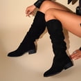 thumbnail image 6 of Women's Slouchy Knee High Boots Pointed Toe Chunky Flat Heel Riding Combat Tall Pull On Boots Black 8.5(41), 6 of 7