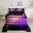 thumbnail image 2 of Manfei 3D Neon Light Full Size Comforter Sets, Pink Purple Gradient Striped Bedding Comforter Set, Black Reversible 3-Piece, 1 Comforter and 2 Pillowcases, 2 of 6