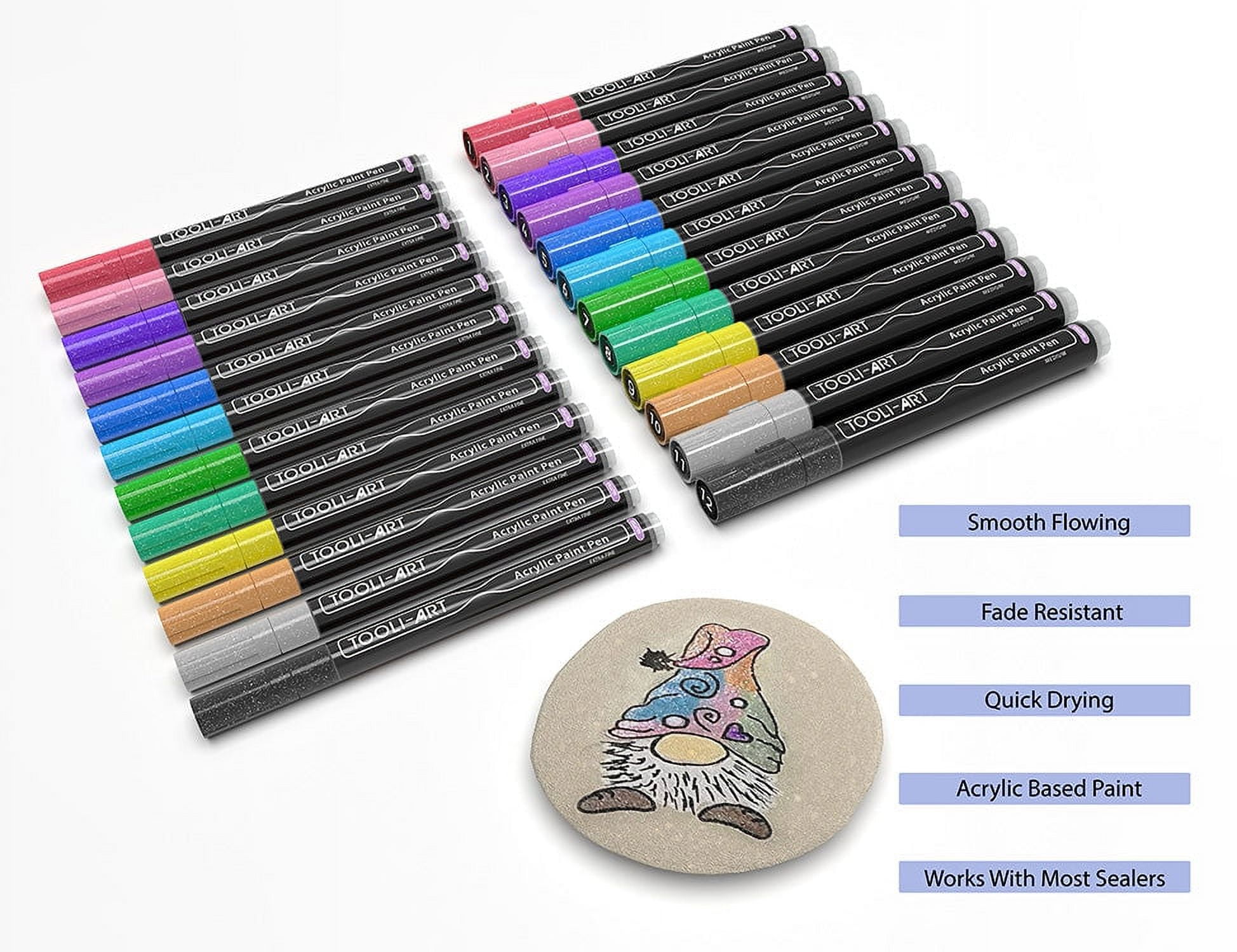 Tooli-Art Metallic Acrylic Paint Marker Pens Set, Fine Point, Assorted Colors, 24 Counts