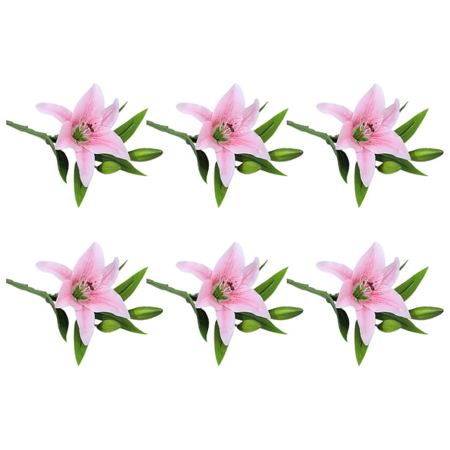 kurtrusly 6 Pcs Lys Artificiels Fleurs Simulation Longue Durée Vives Décoratives Maison Salon Fausses Fleurs Roses 1ensemble