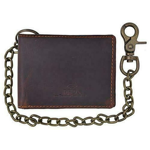 Brown Vintage Leather Mens Biker's Chain Wallet Trucker Motorcycle Bifold Trifold