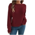 thumbnail image 2 of Weiqiqre Women Blouses Fall Long Sleeve Crew Neck Cable Knit Oversized Sweater Top Casual Pullover Trendy Outfits, 2 of 8