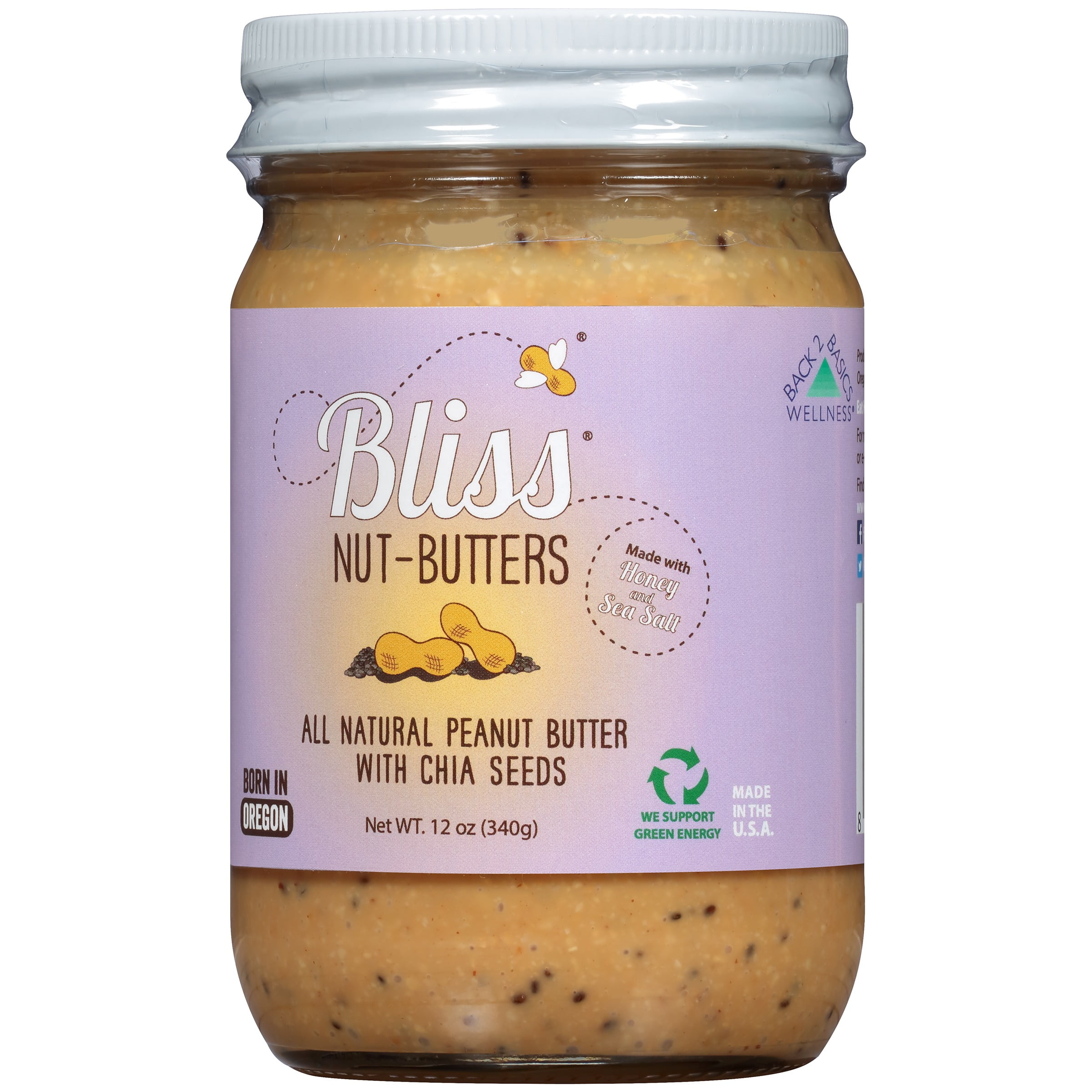 Bliss Nut-Butters All Natural Peanut Butter with Chia Seeds, 12 oz