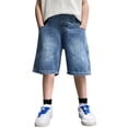 thumbnail image 2 of UACY Y2K Style Denim Jorts for Teen Boys, Baggy Loose Fit Jean Shorts with Elastic Waist Retro Pull On Casual (Blue, 13-14 Years), 2 of 8