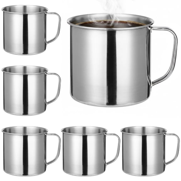 6PCS Stainless Steel Coffee Mugs, 18.6oz Metal Camping Cups with Handles, Unbreakable Hiking Cups, Portable Thick Bottom Drinkware for Tea, Milk, Home, Office, Camping