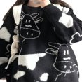 thumbnail image 4 of Chandails en Tricot à Manches Longues à Col Rond pour Femmes avec Imprimé Cartoon Cow, Coupe Ample, 4 of 6