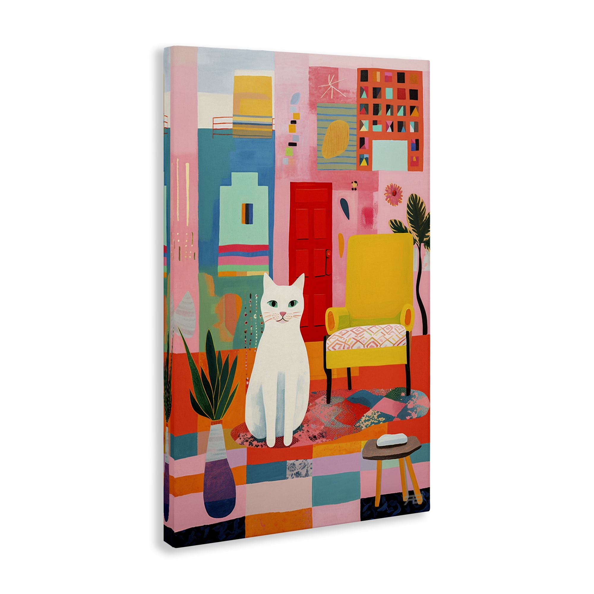 Stupell Industries Cat & Eclectic Design Animals & Insects Painting Gallery Wrapped Canvas Art Print Wall Art, 20 x 30