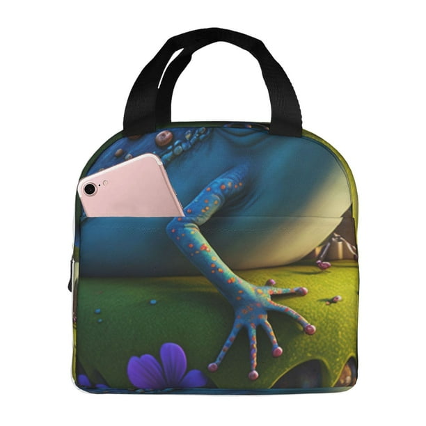 Easygdp Cute Blue Frog Bolsa Térmica Premium - Tela Oxford Impermeable, Gran Capacidad, Bolsillo Frontal, Unisex para Trabajo, Escuela, Actividades al Aire Libre y Picnics