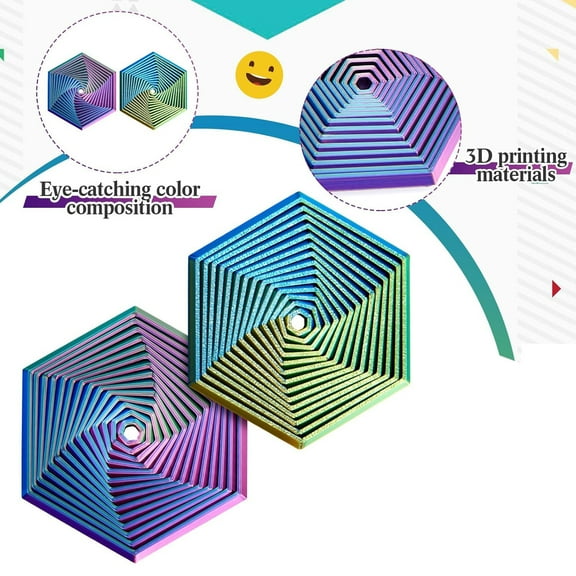 2 Pcs Fractal Fidget Hexagon 2.76 Inch 3D Printed Anti Stress Sensory Tool for Adults Mindful Meditation Tool Geometric Hexagon Spiral for Anxiety Relief Christmas Birthday Gift(Multicolor)