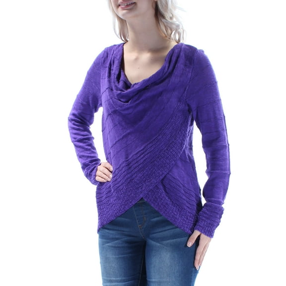 INC Womens Purple Textured Long Sleeve Cowl Neck Faux Wrap Sweater Size: S