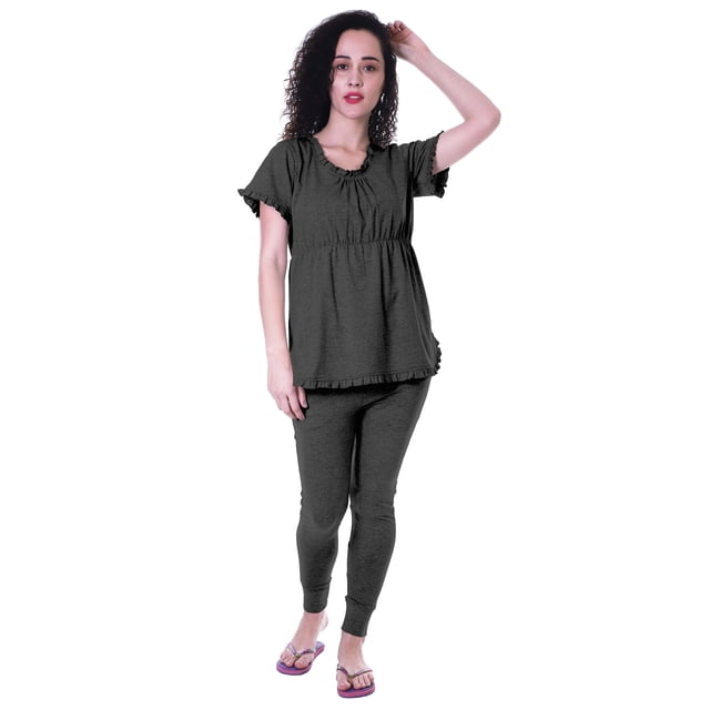 Moomaya Ensemble de Nuit pour Femmes Pyjama en Coton 2 Pcs Chemises de Nuit