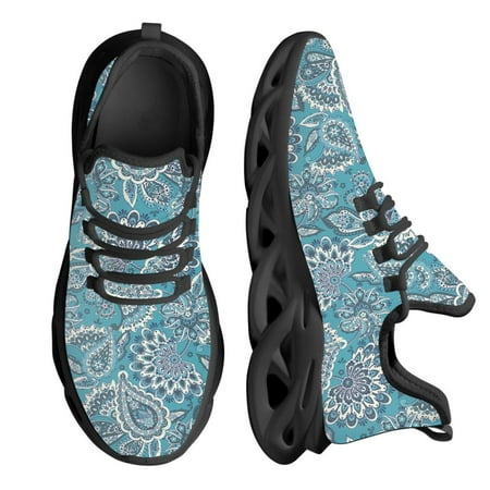Black Boho Paisley Pattern Vulcanized Shoes High Quality Women Sneakers Lace Up Flats Shoes Women Loafers Plus Size