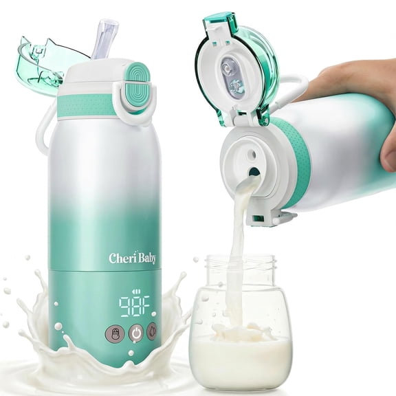 Portable Bottle Warmer for Travel — Novel Straw Lid, 80W Fast Heating, Dual Heating Modes for Breasmilk & Formula, 5 Temp Settings   Keep Warm, 12 Ounces Bottle Warmer On-The-Go Meet All-Day Needs