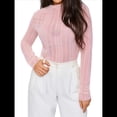 thumbnail image 3 of Camisetas de Larga Transparentes para Mujer, de Transparente, Ajustadas, con Ribete Festoneado, Blusas y Conjuntos Superiores Rosa S, 3 of 9