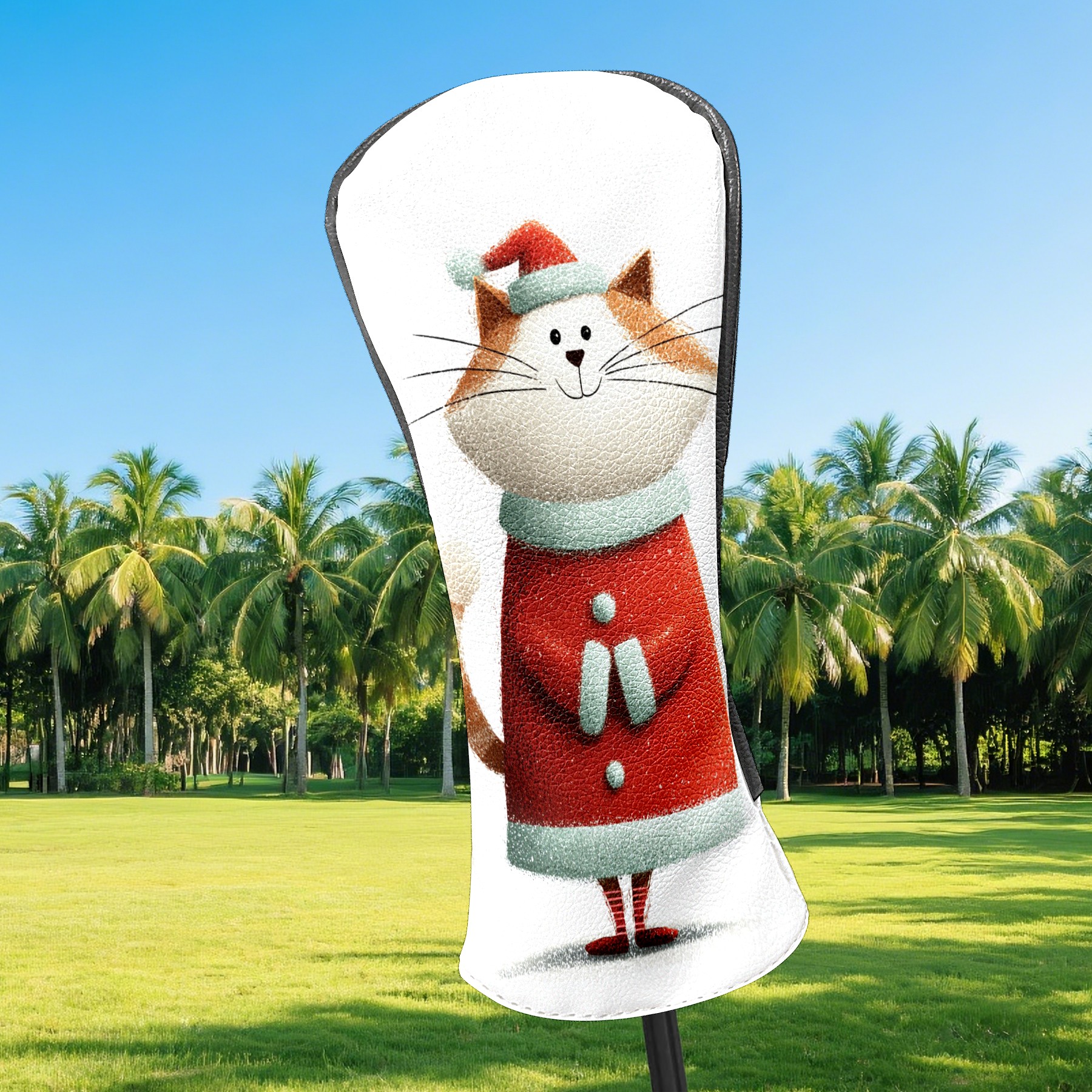 Golf Club Covers, Red XmasCatStand Premium PU Leather Driver Hybrid Putter Head Covers with Velvet Lining, Waterproof Golf Gifts for Men Women