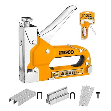 INGCO Stapler, 3 in 1 Nail Gun with 600 Staples, for Wood, Furniture