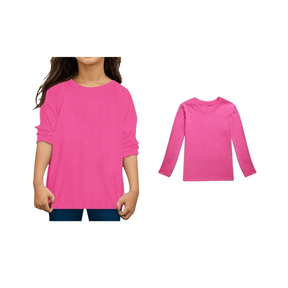 LIUYUNNN Kids Shirts for Girls Solid ColorHot Pink Long Sleeve Shirt Girls Crewneck T-Shirts Fall Tops Tees Comfort Colors Boys Fashion 11-12 Years Boys Girls Four Seasons Outfits