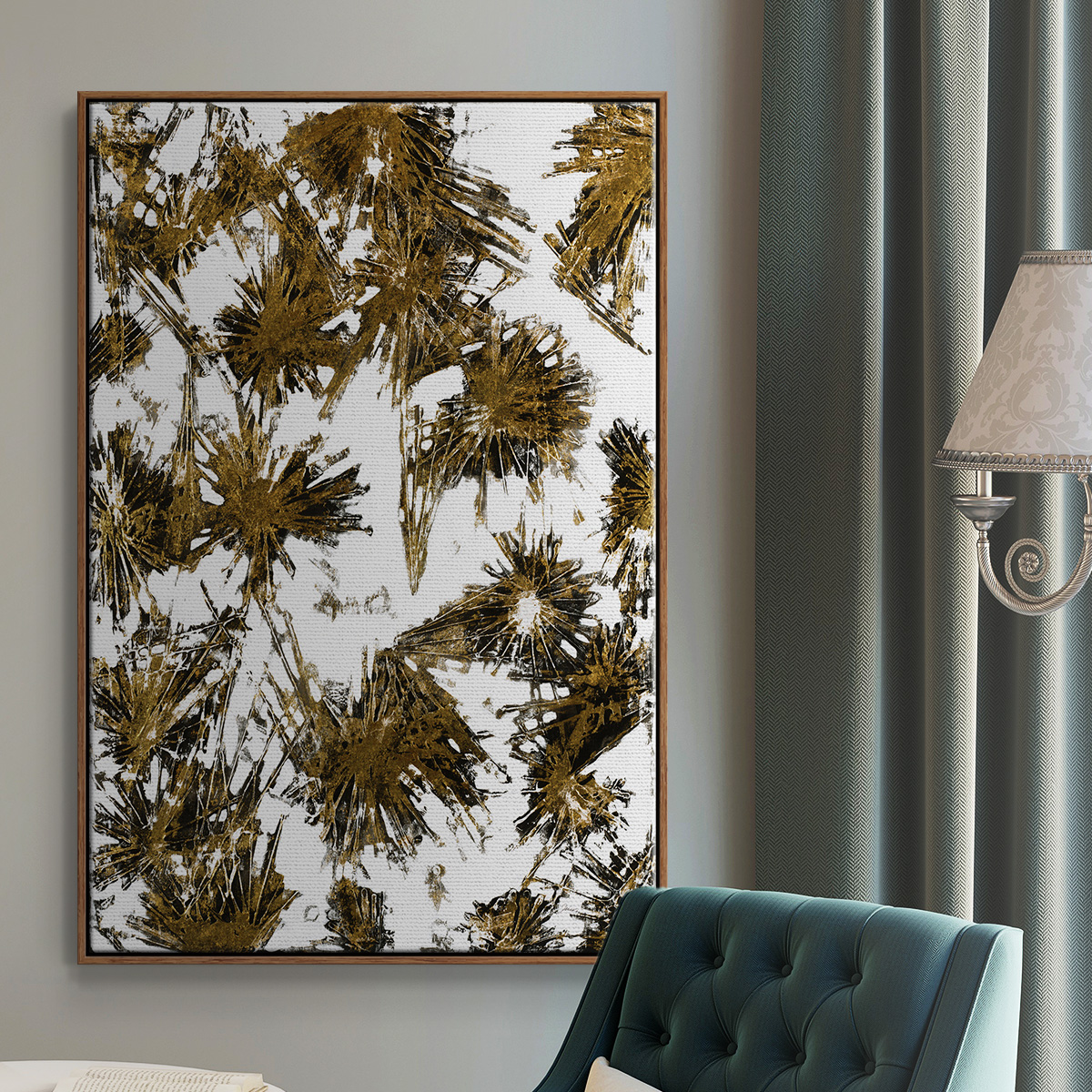 Fireworks Framed Premium Gallery Wrapped Canvas - Ready to Hang - 25 x 37 - Walnut Floating Frame