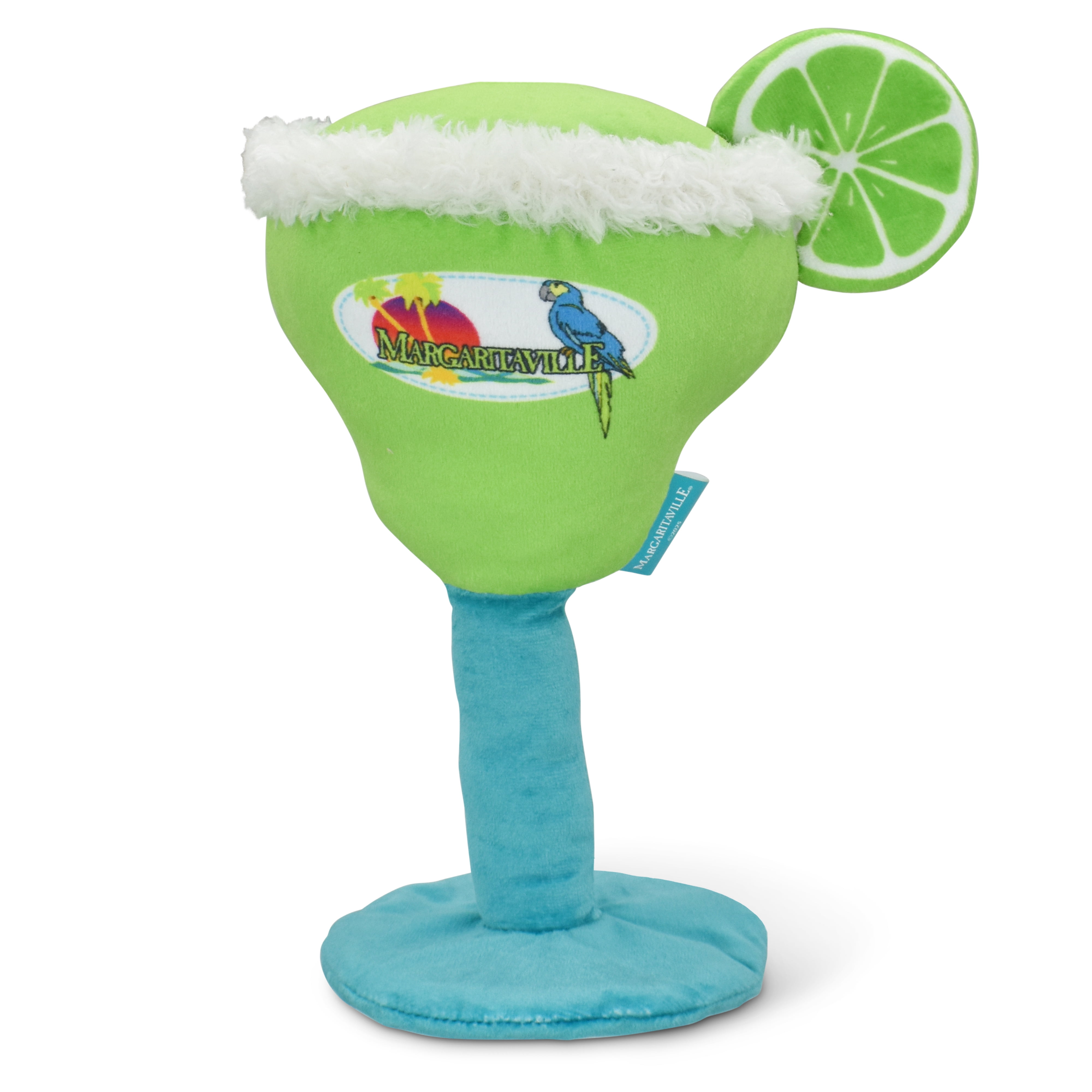 Multipet Margaritaville Margarita Glass, Plush Dog Toy, Squeaker and Crinkle Noise, Green and Blue