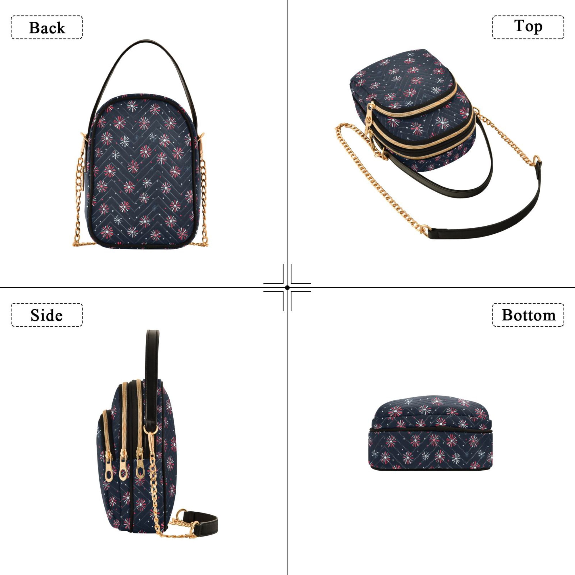 FORMRS Crossbody Bag for Women Quilted Travel Shoulder Cell Phone Purse with Chain Strap Handbag, Red Fireworks Pattern