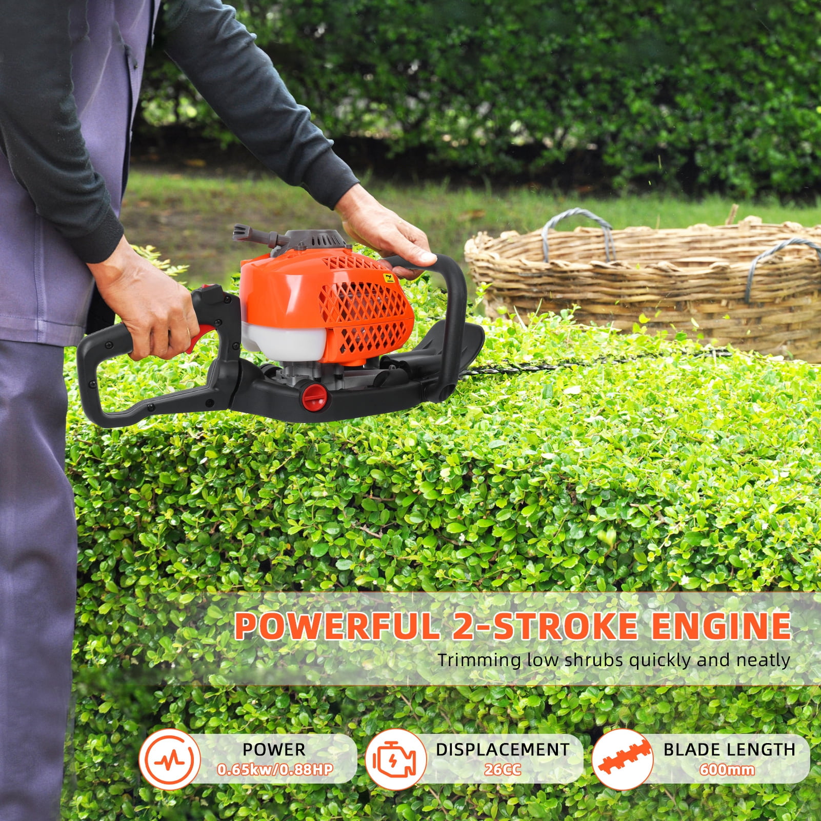 ASKMZ 26CC Dual Blade Gas Hedge Trimmer, Cordless Handheld Chainsaw Brush Cutter