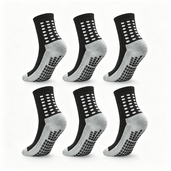 TELOLY Kids Grip Socks Soccer Boys Football Non Slip Socks Girls Cushioned Athletic Crew Grip Sock Youth 6 Pairs Grippy Socks for Kids