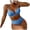 Blue, variant on Women Two Piece Ribbed Swimsuit Deep V Cut Bathing Suit Bikini Top Patchwork Asymmetrical Waistline Bottoms(White,L)
