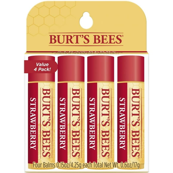 Burt'S Bees Moisturizing Lip Balm Strawberry With Beeswax & Fruit Extracts - 4 Tubes