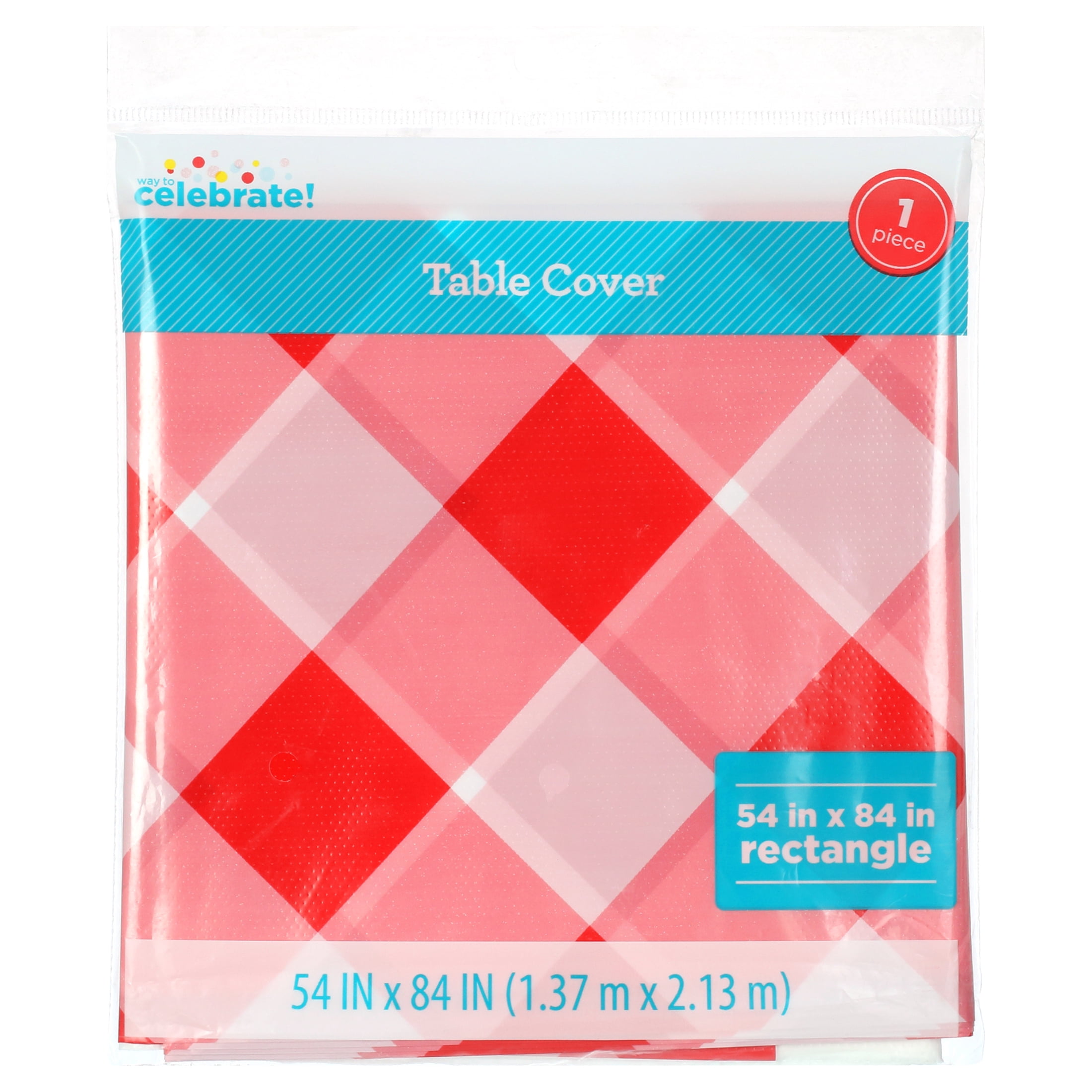 Way To Celebrate Red Buffalo Plaid Plastic Party Tablecloth, 84 in x 54 in