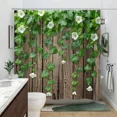 thumbnail image 3 of Rustic wood panel with green vines and white flowers Shower Curtain Green plants Polyester fabric Shower Curtains Bathroom r, 3 of 7
