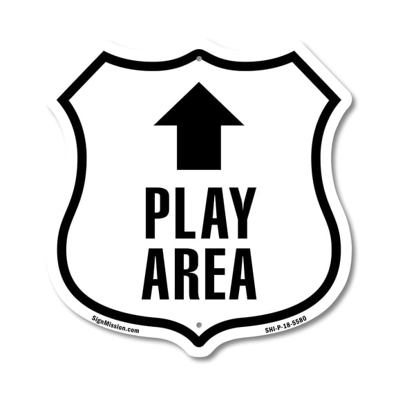 Play Area Up 18 inch X 18 inch Shield Shaped Commercial Grade Plastic Sign Weather Resistant Made in the USA