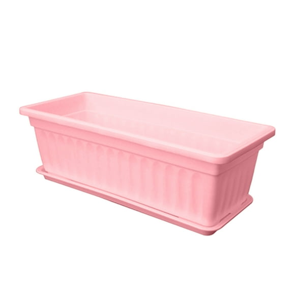 17 Inch Window Box Planter with Drainage Holes & Tray – Plastic Flower & Vegetable Planter for Indoor/Outdoor Use – Perfect for Windowsill, Patio, Balcony, Porch & Garden (Great Gift Idea)