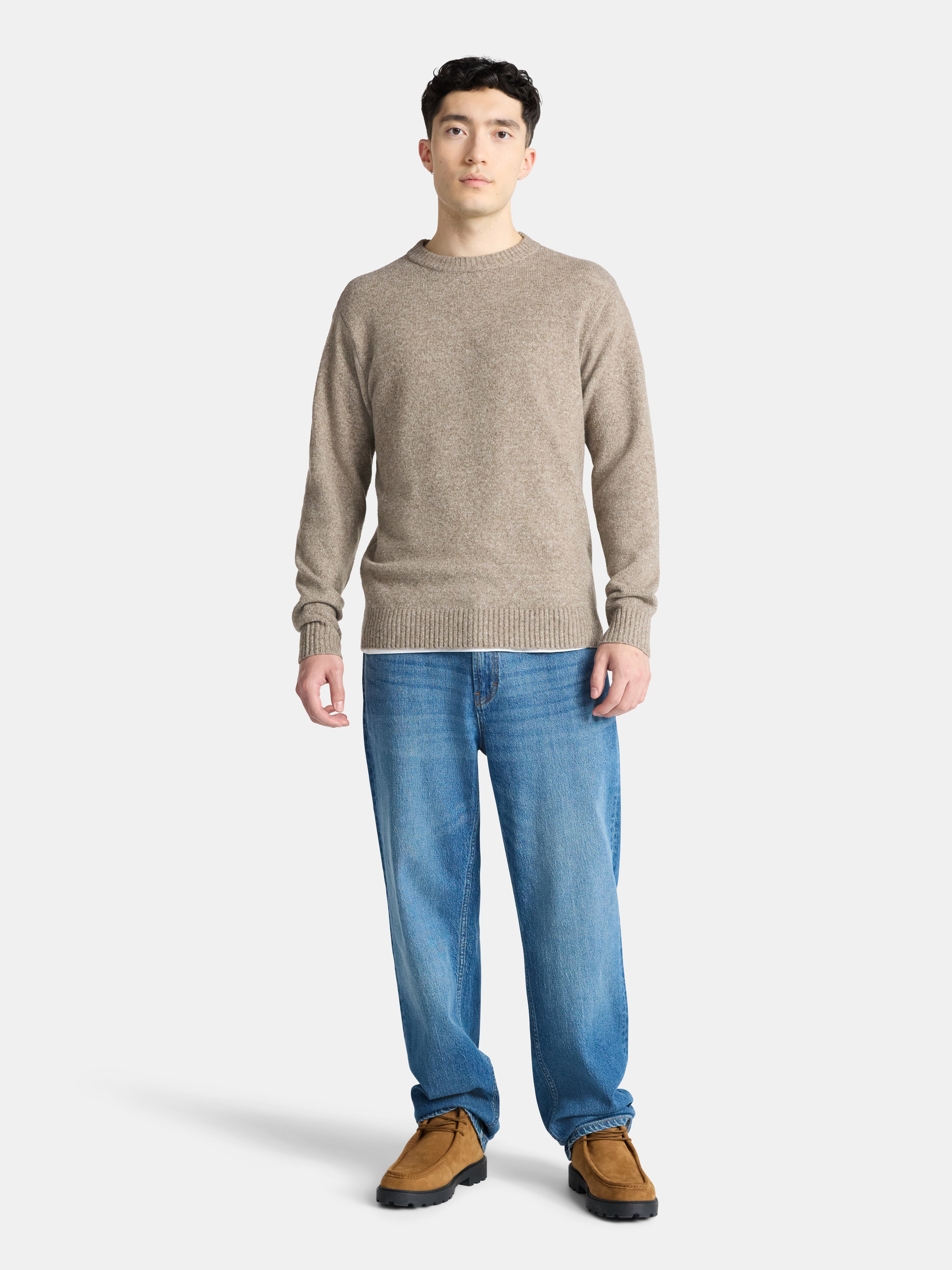 No Boundaries Crewneck Sweater with Long Sleeves, Men's