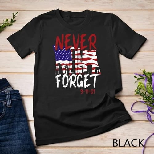 Never Forget 9-11-01, Patriot Day, Memorial Remembrance, American Tribute, Short Sleeve T-Shirt