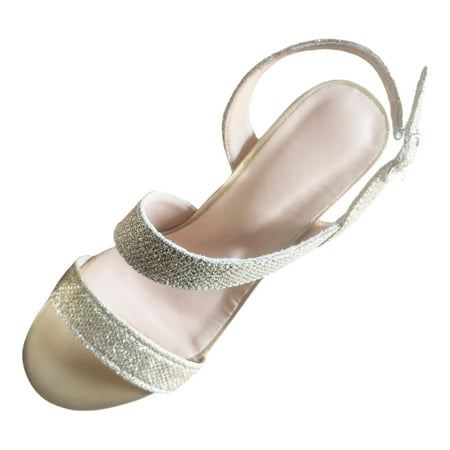 

PEASKJP Sandals for Women Dressy Summer Womens Lunna Open Toe Casual Ankle Strap Sandals (Gold 7)