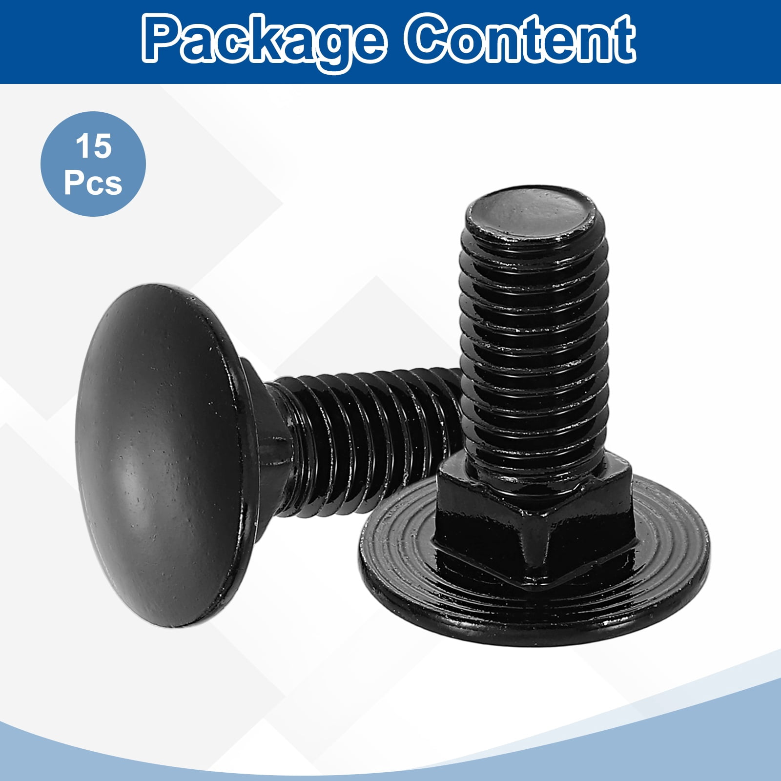 Uxcell 15Pack M10 x 25mm Stainless Steel Carriage Bolts Round Head Square Neck, Black