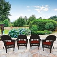 thumbnail image 2 of Jeco Chaise en Osier Couleur Espresso avec Coussin Rouge (Ensemble de 4), 2 of 10