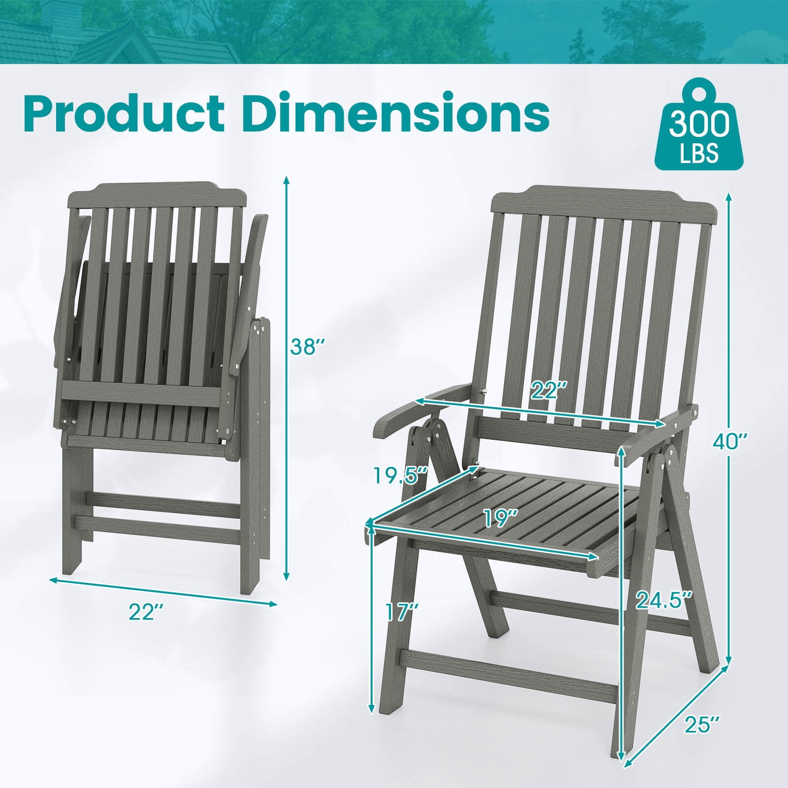 Costway Foldable Patio Chair with Armrest, Curved Back, Slatted Seat for Backyard Deck Gray
